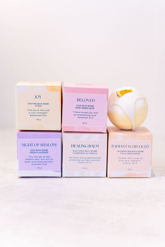 Scripture Inspired Bath Bomb boxes stacked