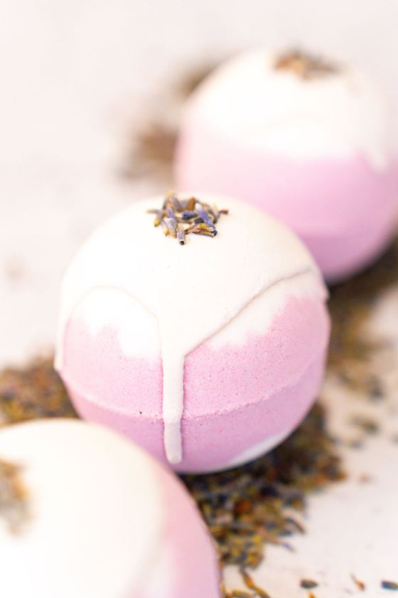 Lavender bath bombs with dried lavender