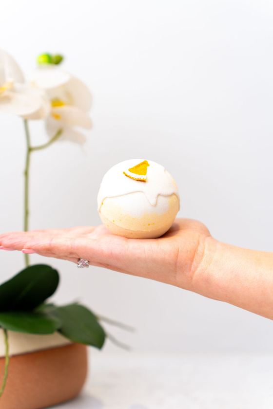 Bath bomb topped with dried orange