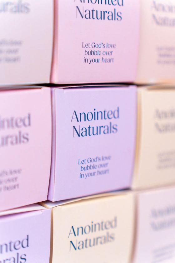 Close-up of Anointed Naturals packaging